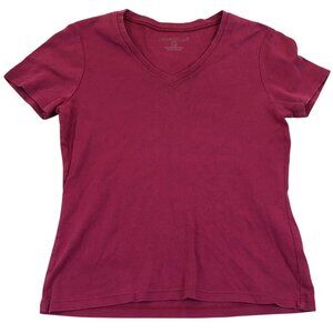 Eddie Bauer Womens T-Shirt Medium Short Sleeve V-Neck Pullover Basic Casual Red